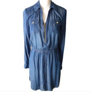 INC Denim Chambray Shirt Style Drawstring Dress
